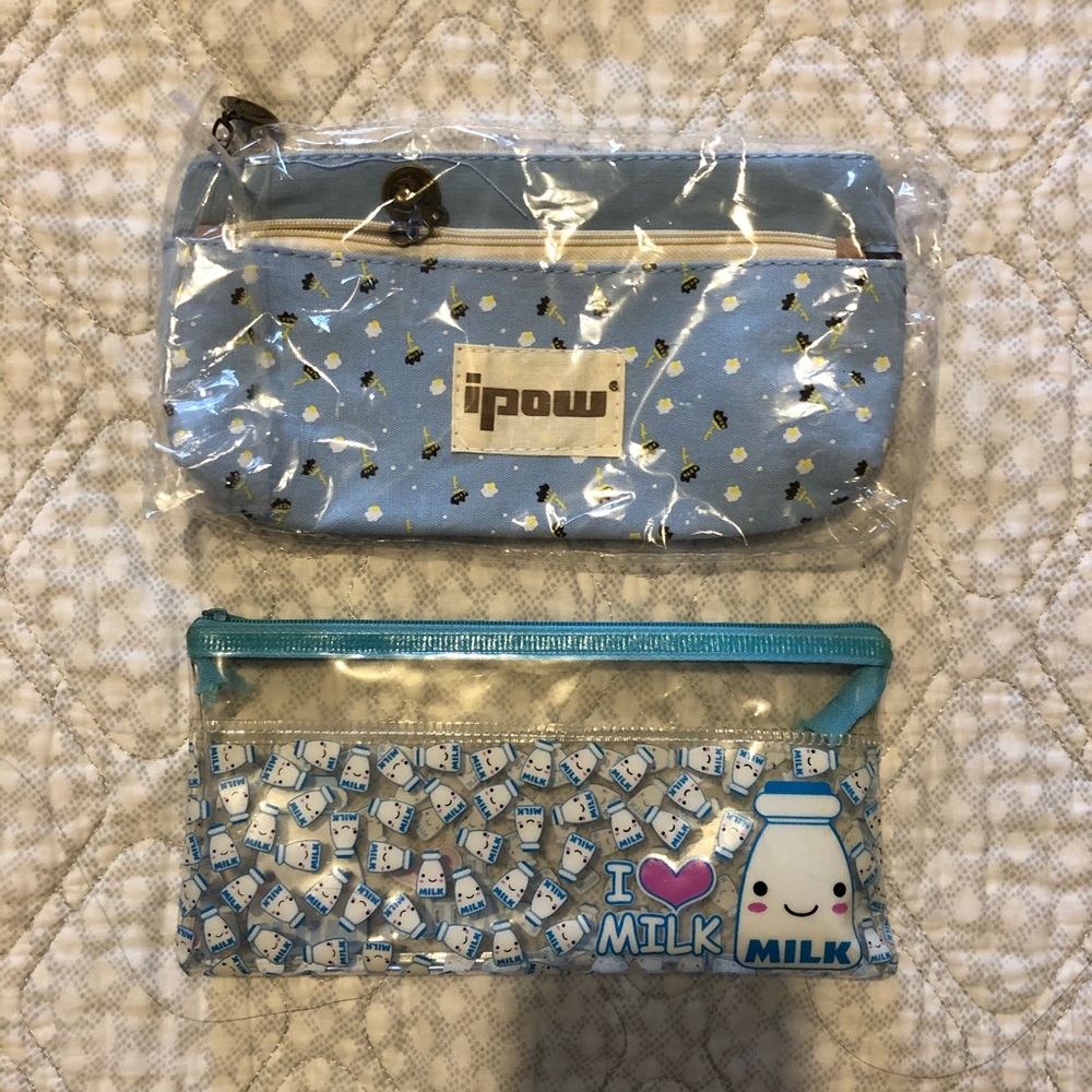 Two blue pencil cases